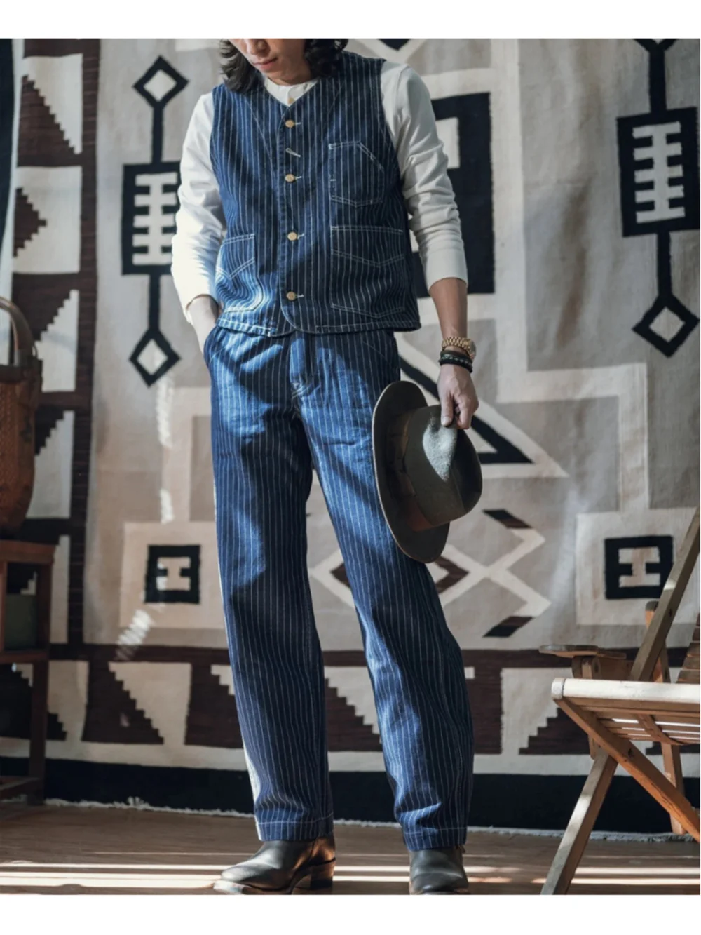 Non Stock Vintage 1930s Wabash Stripe Work Vest Railroad Workwear Jean Waistcoat